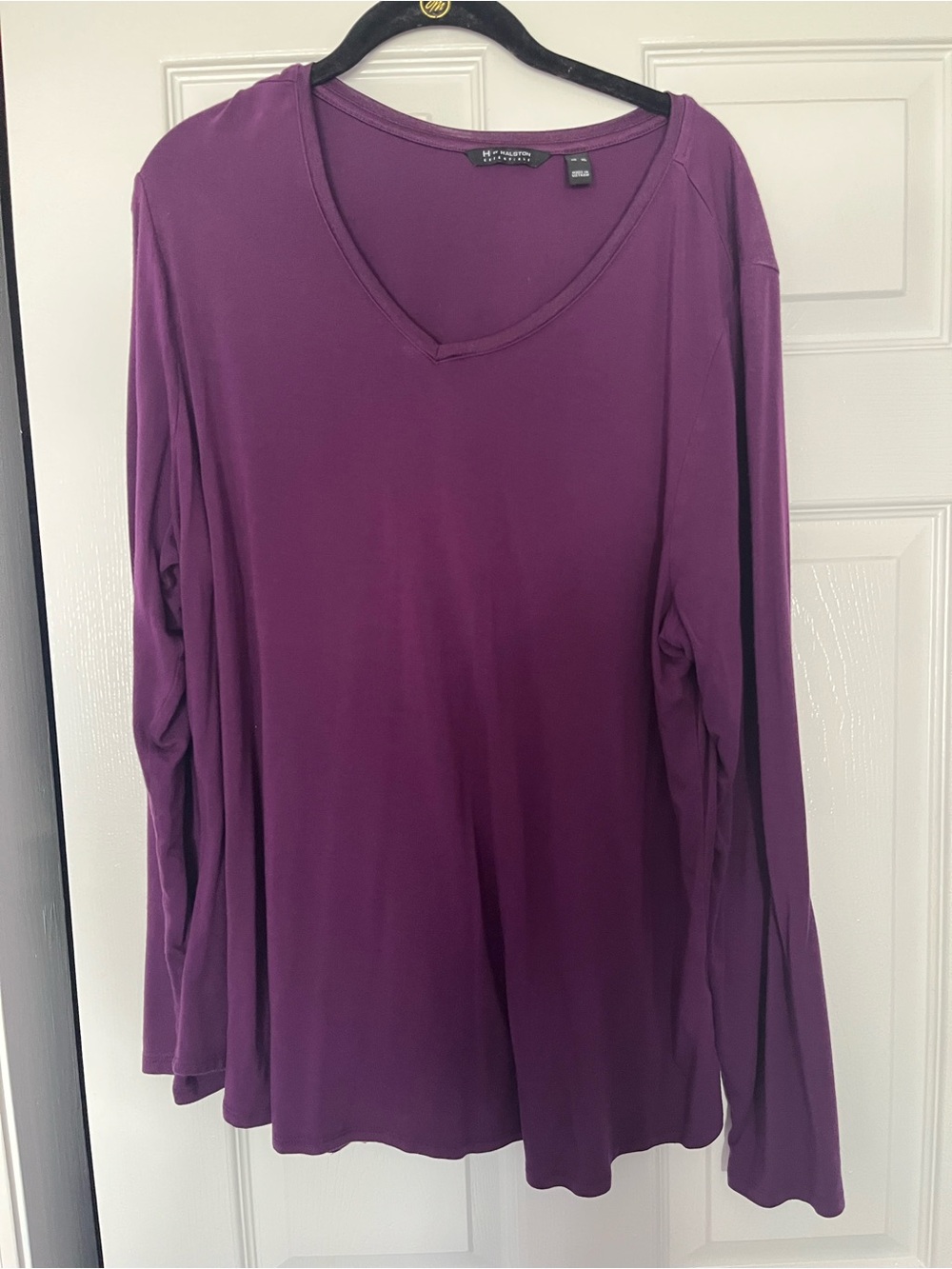 H by Halston Deep Purple V-Neck Long Sleeve Top